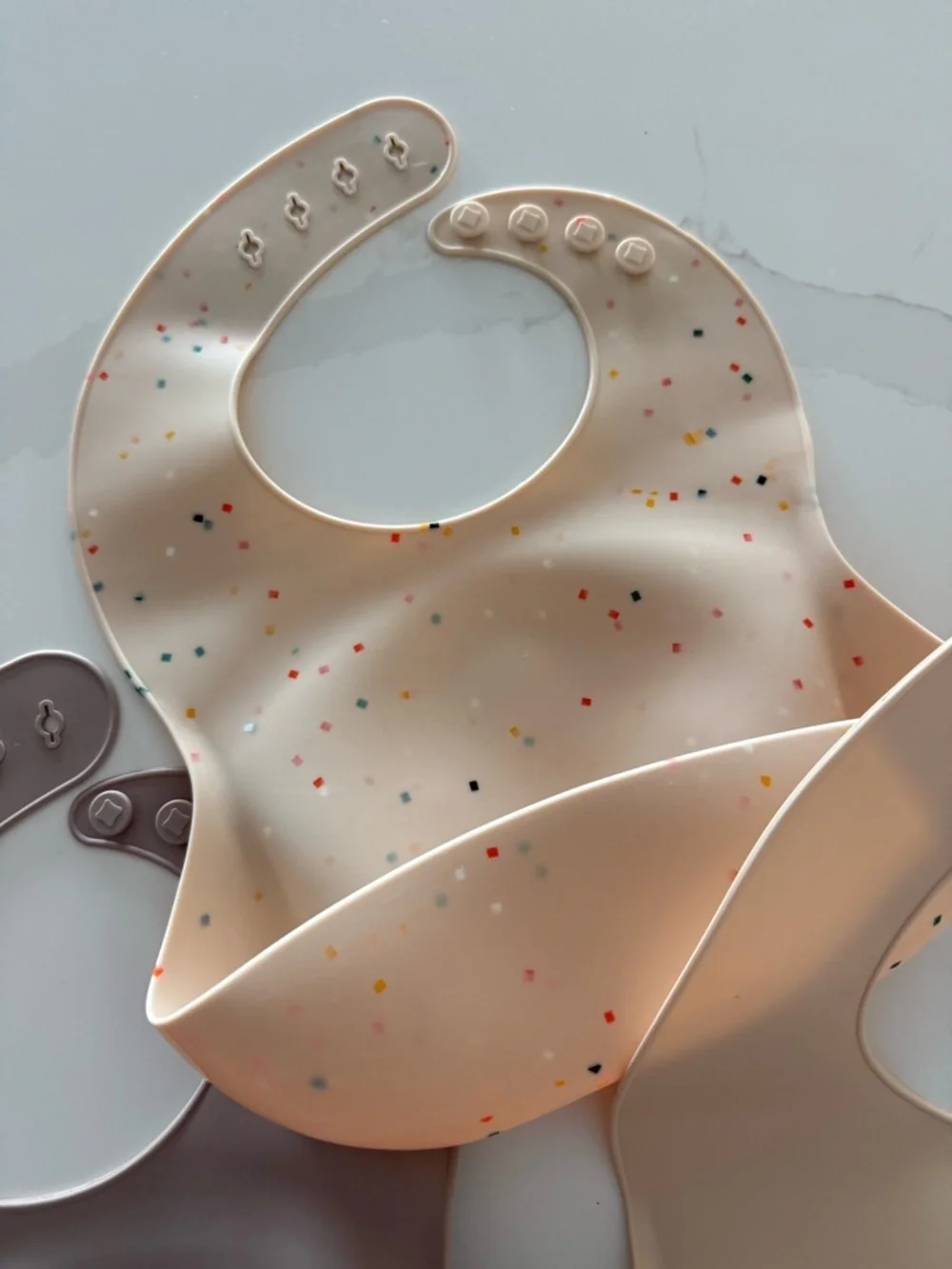 Neutral Silicone Baby Bib Trio with Crumb Catcher - Beige, Cream, and Taupe